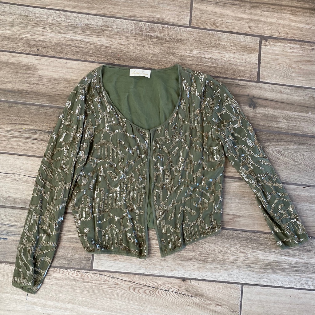 $298 Love Sam Green Sequin Cardigan Jacket Top M